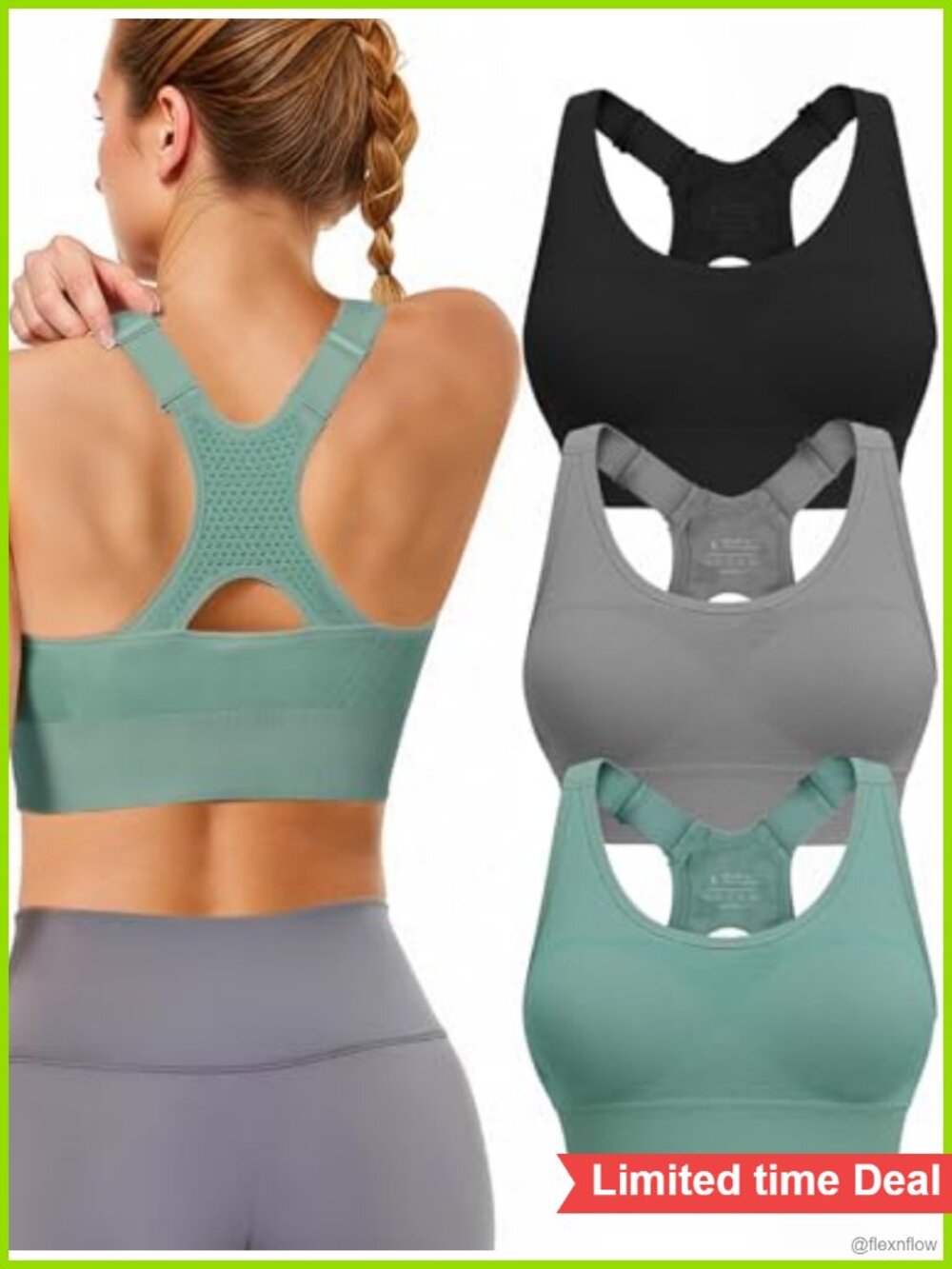 Adjustable High Support Sports Bras Padded Racerback Pack of 3